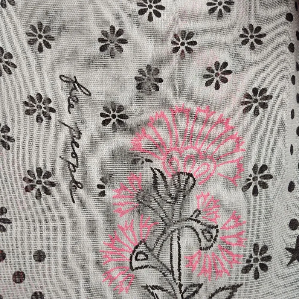 Free People Reusable Bag Cream Floral Logo Sheer Lightweight Boho Sustainable